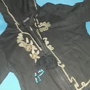 🐙EUC Wet Seal Black ZipUp Hoodie with Aplique - M